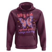 Retro Y2K Groovy Pink Butterfly Inspirational Hoodie Why Not Spread Your Wings And Fly Female Empowerment