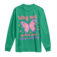 Retro Y2K Groovy Pink Butterfly Inspirational Long Sleeve Shirt Why Not Spread Your Wings And Fly Female Empowerment