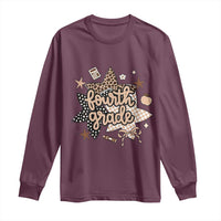 Fourth Grade Leopard Checkered Star Coquette Long Sleeve Shirt Cute 4th Grade Girl Back to School Gift