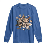Fourth Grade Leopard Checkered Star Coquette Long Sleeve Shirt Cute 4th Grade Girl Back to School Gift