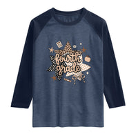 Fourth Grade Leopard Checkered Star Coquette Raglan Shirt Cute 4th Grade Girl Back to School Gift