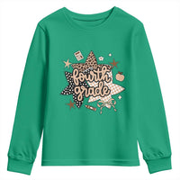 Fourth Grade Leopard Checkered Star Coquette Youth Sweatshirt Cute 4th Grade Girl Back to School Gift