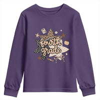 Fourth Grade Leopard Checkered Star Coquette Youth Sweatshirt Cute 4th Grade Girl Back to School Gift