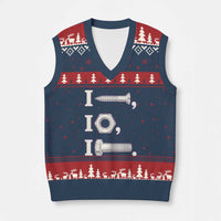 Funny Handyman Mechanic Adult Humor V-Neck Knit Sweater Vest I Screw I Nut I Bolt Rebus Hardware Innuendo Offensive Joke