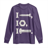 Funny Handyman Mechanic Adult Humor Long Sleeve Shirt I Screw I Nut I Bolt Rebus Hardware Innuendo Offensive Joke