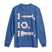 Funny Handyman Mechanic Adult Humor Long Sleeve Shirt I Screw I Nut I Bolt Rebus Hardware Innuendo Offensive Joke