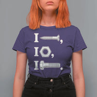 Funny Handyman Mechanic Adult Humor T Shirt For Women I Screw I Nut I Bolt Rebus Hardware Innuendo Offensive Joke
