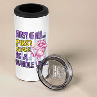 Cute Raccoon 1st Grade Student Teacher Preppy Style 4 in 1 Can Cooler Tumbler First of All First Grade Is A Whole Vibe Back To School