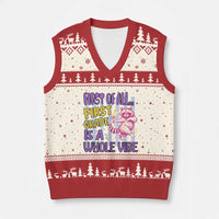 Cute Raccoon 1st Grade Student Teacher Preppy Style V-Neck Knit Sweater Vest First of All First Grade Is A Whole Vibe Back To School