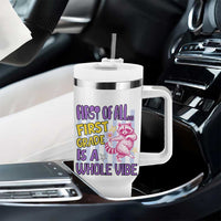Cute Raccoon 1st Grade Student Teacher Preppy Style Tumbler With Handle First of All First Grade Is A Whole Vibe Back To School