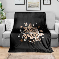 First Grade Leopard Checkered Star Coquette Throw Blanket Cute 1st Grade Girl Back to School Gift