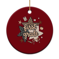 First Grade Leopard Checkered Star Coquette Ceramic Ornament Cute 1st Grade Girl Back to School Gift