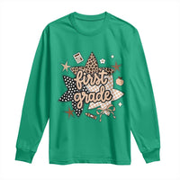 First Grade Leopard Checkered Star Coquette Long Sleeve Shirt Cute 1st Grade Girl Back to School Gift