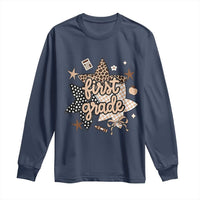 First Grade Leopard Checkered Star Coquette Long Sleeve Shirt Cute 1st Grade Girl Back to School Gift