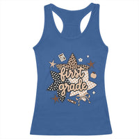 First Grade Leopard Checkered Star Coquette Racerback Tank Top Cute 1st Grade Girl Back to School Gift
