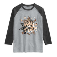 First Grade Leopard Checkered Star Coquette Raglan Shirt Cute 1st Grade Girl Back to School Gift