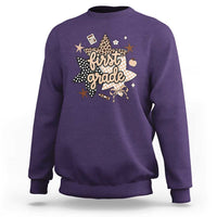 First Grade Leopard Checkered Star Coquette Sweatshirt Cute 1st Grade Girl Back to School Gift