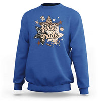 First Grade Leopard Checkered Star Coquette Sweatshirt Cute 1st Grade Girl Back to School Gift