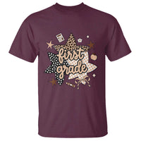 First Grade Leopard Checkered Star Coquette T Shirt Cute 1st Grade Girl Back to School Gift