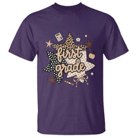 First Grade Leopard Checkered Star Coquette T Shirt Cute 1st Grade Girl Back to School Gift
