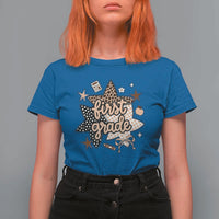 First Grade Leopard Checkered Star Coquette T Shirt For Women Cute 1st Grade Girl Back to School Gift