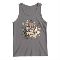 First Grade Leopard Checkered Star Coquette Tank Top Cute 1st Grade Girl Back to School Gift