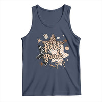 First Grade Leopard Checkered Star Coquette Tank Top Cute 1st Grade Girl Back to School Gift