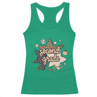 Second Grade Leopard Checkered Star Coquette Racerback Tank Top Cute 2nd Grade Girl Back to School Gift