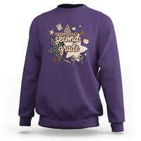 Second Grade Leopard Checkered Star Coquette Sweatshirt Cute 2nd Grade Girl Back to School Gift