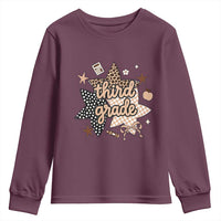 Third Grade Leopard Checkered Star Coquette Youth Sweatshirt Cute 3rd Grade Girl Back to School Gift