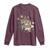 Fifth Grade Leopard Checkered Star Coquette Long Sleeve Shirt Cute 5th Grade Girl Back to School Gift