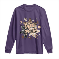 Fifth Grade Leopard Checkered Star Coquette Long Sleeve Shirt Cute 5th Grade Girl Back to School Gift