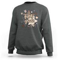 Fifth Grade Leopard Checkered Star Coquette Sweatshirt Cute 5th Grade Girl Back to School Gift