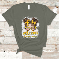 Childhood Cancer Awareness T Shirt Warrior Princess Gold Ribbon Messy Bun Girl - Wonder Print Shop