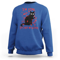 Funny Black Cat Sweatshirt It's Fine I'm Fine It's Not My Blood Halloween Joke - Wonder Print Shop