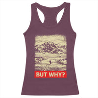 Retro Nihilist Penguin But Why Meme Racerback Tank Top Distressed Existential Moody Vintage Quiet Thinkers