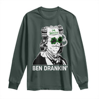 Funny St Patrick's Day Ben Dranking Long Sleeve Shirt Benjamin Franklin Retro Saint Paddy's Day