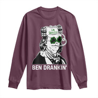 Funny St Patrick's Day Ben Dranking Long Sleeve Shirt Benjamin Franklin Retro Saint Paddy's Day