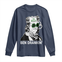 Funny St Patrick's Day Ben Dranking Long Sleeve Shirt Benjamin Franklin Retro Saint Paddy's Day