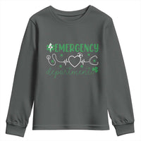 Funny St Patricks Day ER Nurse Youth Sweatshirt Emergency Department Lucky Shamrocks