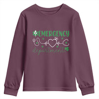 Funny St Patricks Day ER Nurse Youth Sweatshirt Emergency Department Lucky Shamrocks