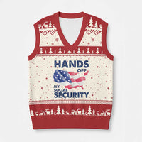 Hands Off My Social Security V-Neck Knit Sweater Vest Patriotic USA Retirement Protection American Flag - Wonder Print Shop