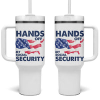 Hands Off My Social Security Tumbler With Handle Patriotic USA Retirement Protection American Flag