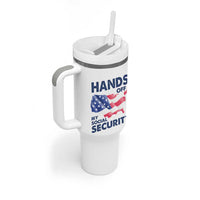Hands Off My Social Security Tumbler With Handle Patriotic USA Retirement Protection American Flag