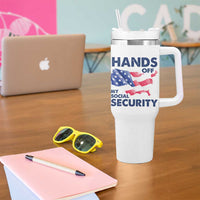 Hands Off My Social Security Tumbler With Handle Patriotic USA Retirement Protection American Flag