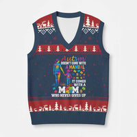 Autism Mom V-Neck Knit Sweater Vest Who Never Gives Up Family Support Autistic - Wonder Print Shop