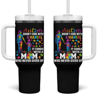 Autism Mom Tumbler With Handle Who Never Gives Up Family Support Autistic