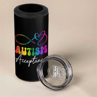 Autism Acceptance 4 in 1 Can Cooler Tumbler Advocate Educate Accomodate Include Rainbow Infinity Symbol