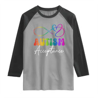 Autism Acceptance Raglan Shirt Advocate Educate Accomodate Include Rainbow Infinity Symbol