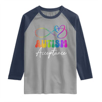 Autism Acceptance Raglan Shirt Advocate Educate Accomodate Include Rainbow Infinity Symbol